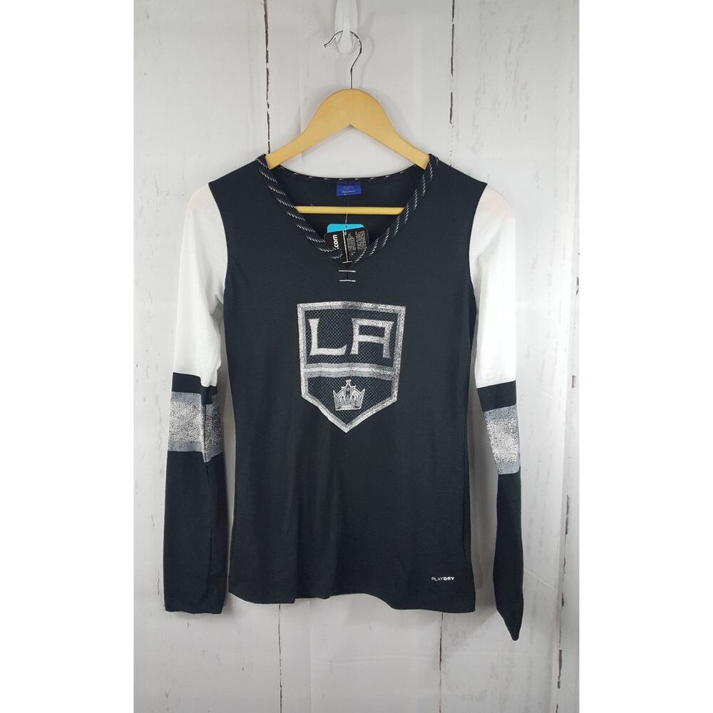 NWT NHL Los Angeles Kings Reebok Face-Off Women's Long Sleeve Henley Tee S